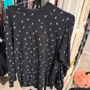 Skims Black Long-Sleeve Graphic Tee with Mini Ski Motif